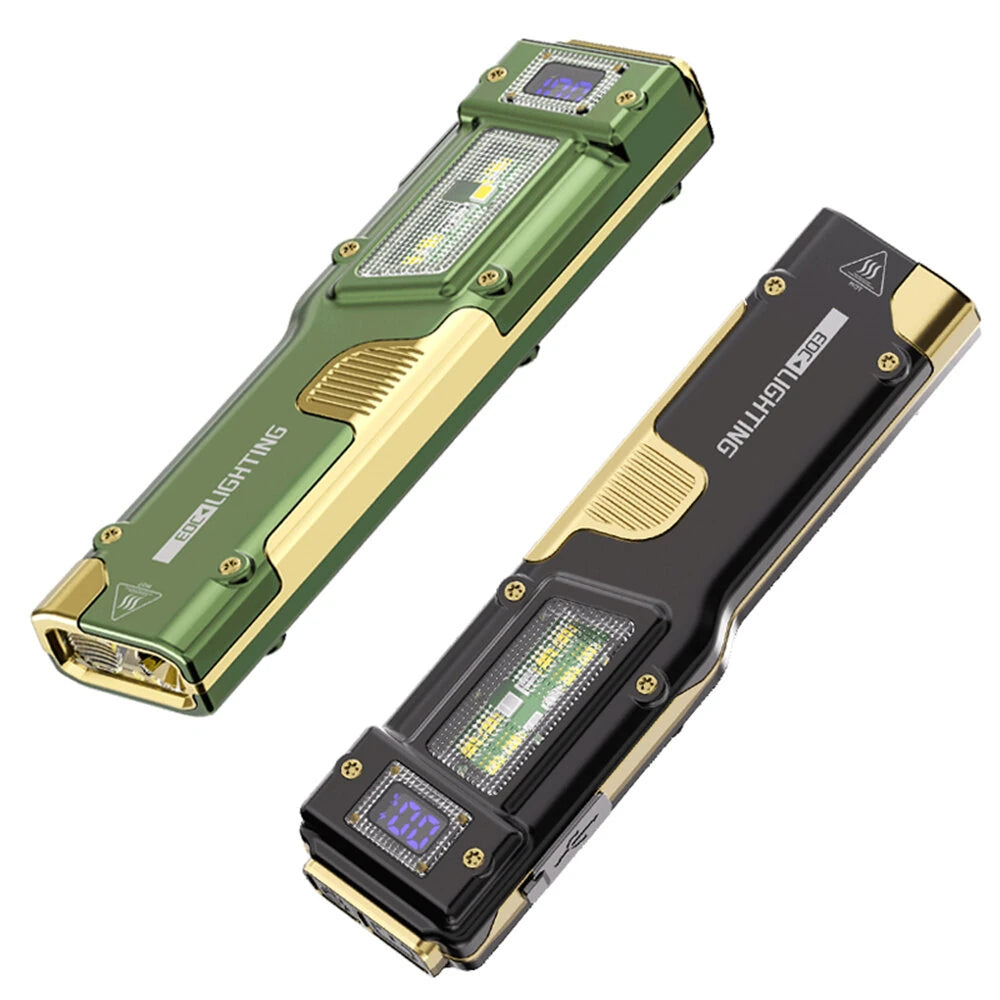 BIKIGHT 10W Compact Thin Mini Portable LED Flashlight Digital Display EDC Tactical Rechargeable Work Light, Three-Source Outdoor Camping and Emergency Use High-Intensity LED Torch