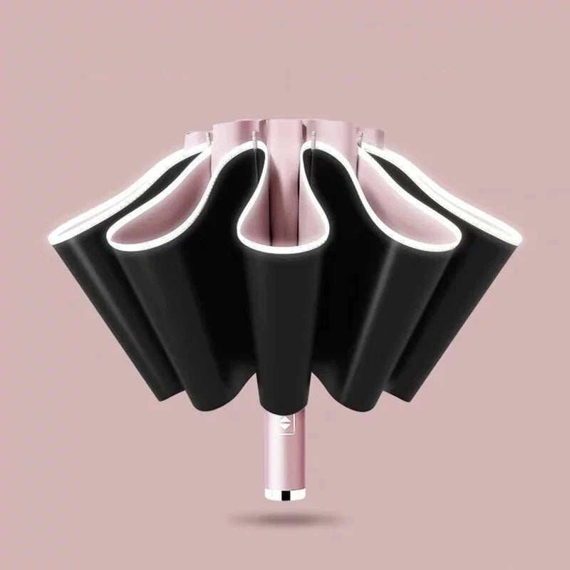 AGSIVO LED Light Travel Automatic Folding Reverse Umbrella 10 Ribs Reinforced Windproof UPF 50+ UV Protection Auto Open Close For Men and Women