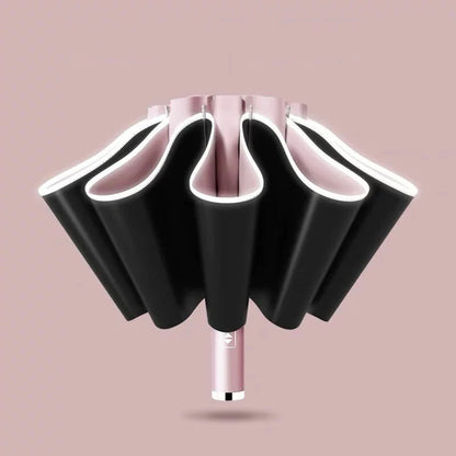 AGSIVO LED Light Travel Automatic Folding Reverse Umbrella 10 Ribs Reinforced Windproof UPF 50+ UV Protection Auto Open Close For Men and Women