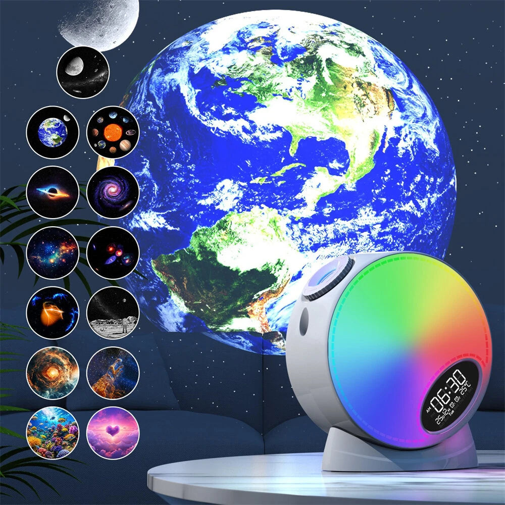 Elfeland Multifunctional Starry Sky Projector Lamp with 13 Star Films Bluetooth Speaker Night Light White Noise Sleep Aid Sounds Time Display Alarm Remote Control