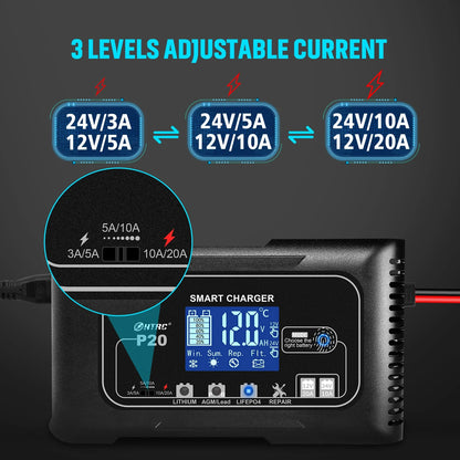 HTRC 15A/20A Smart Battery Charger Automatic Pulse Repair Charge for Lead-Acid Lithium LiFePO4 Battery Car Motorcycle Charger