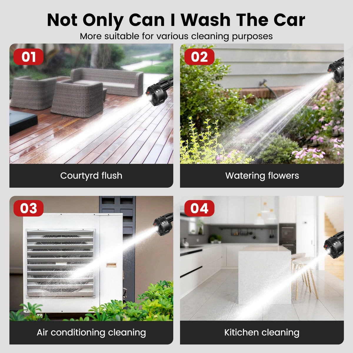 AUTSOME 6 In 1 Cordless Car High Pressure Car Washer Washing Cleaner Machine Water Spayer