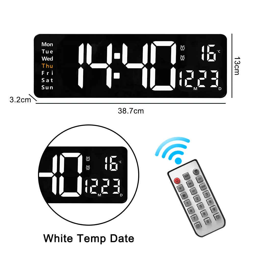 AGSIVO 16 Inch Digital Wall Clock Large LED Display with Remote Control / Automatic Brightness / Indoor Temperature / Date / Week / 12/24H For Home Office Classroom