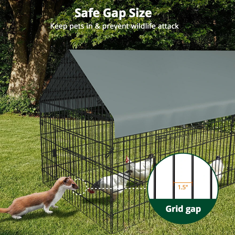 Metal Chicken Coop, 21ft x 3.5ft Chicken Run Pen for Yard with Cover Outdoor Metal Portable Chicken Tractor Cage Enclosure Crate Outside for Small Animals Duck Rabbit Hen