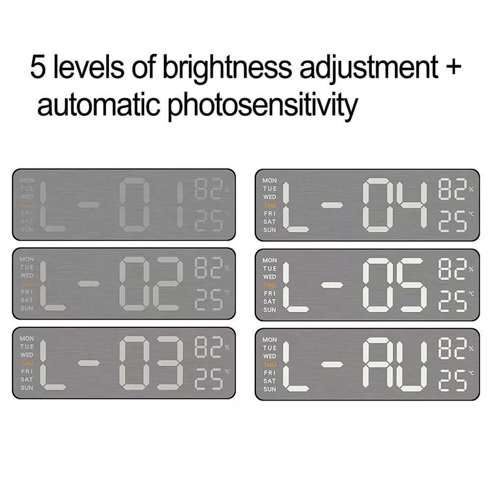 Electronic Wall Clock Temperature Humidity Display Metal Brushed Multifunctional Wall Clock Digital LED Electronic Alarm Clock