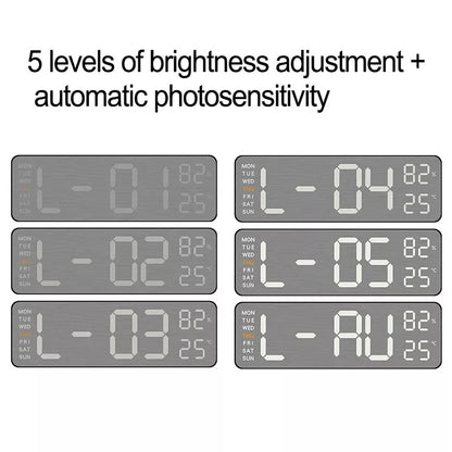 Electronic Wall Clock Temperature Humidity Display Metal Brushed Multifunctional Wall Clock Digital LED Electronic Alarm Clock