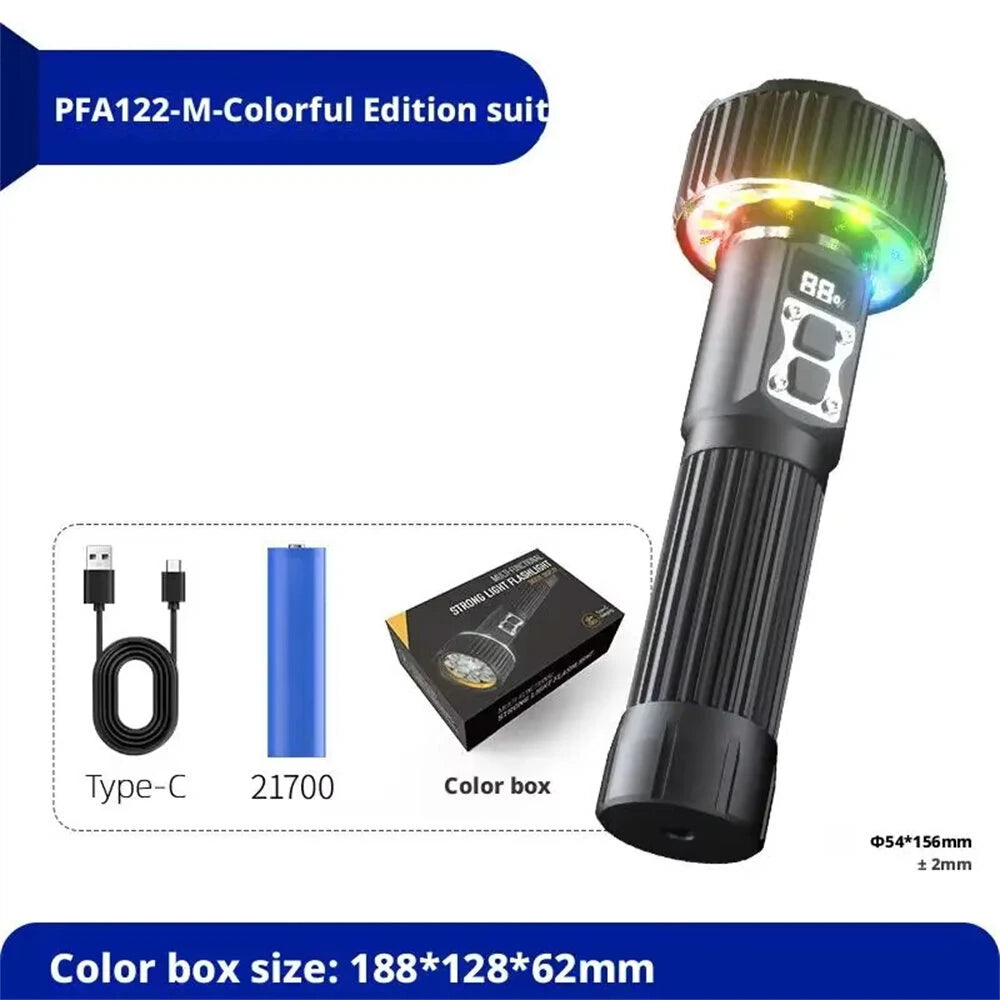 Ultra Bright Aluminum Alloy Flashlight With COB Atmosphere Light Long Endurance Fast USB Rechargeable Portable Light for Outdoor Camping