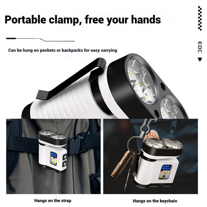 10*LED Strong Light Portable Keychain Flashlight Multi-Functional Magnetic Mini Clip Light USB Rechargeable Digital Display Waterproof Outdoor Red & Blue Warning Work Lamp Signal Camping EDC Tools