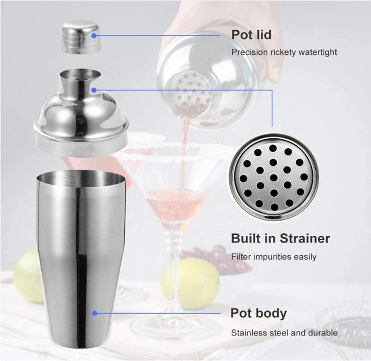 Professional Bar Cocktail Shaker Set Stainless Steel 750ml 550ml Mixer Accessories Bartender Kit