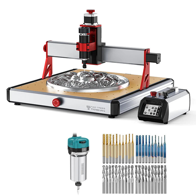 [EU Direct]TWO TREES TTC450 Ultra CNC Router Engraving Machine+30000RPM 800W High Power Motor Woodworking Router Trimmer+40PCS End Mill Set