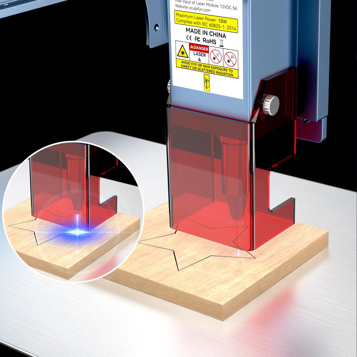 [EU Direct] SCULPFUN S9 Pro 10W Laser Engraving Machine High-precision Wood Acrylic Laser Engraver Cutter 400x410mm Work Area Full Metal Structure Quick Assembly Design Thin Laser Beam Shaping Technology for Cardboard Fabric Bamboo