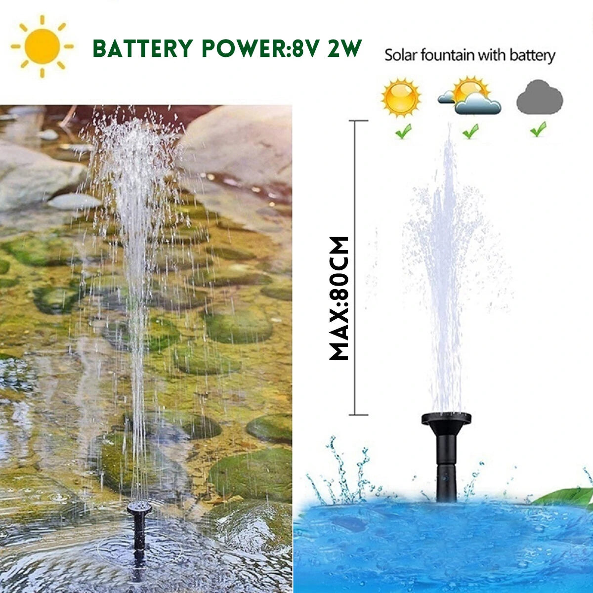2W Solar Fountain Submersible Solar Water Pump Garden Fountain Submersible Pump with Suckers