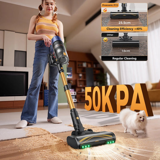 [EU Direct]Proscenic P15 & Vactidy V12 Stick Vacuum Cleaner, 50kPa Powerful Suction,Green Light, HEPA Filter, LED Display, for Home Floor Carpet Cleaning