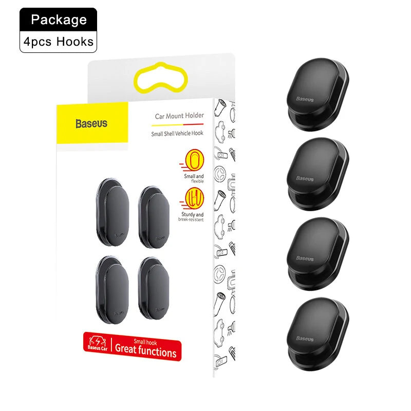 Baseus 4Pcs Car Hooks Organizer Storage Hanger for USB Cable Headphone Key Storage Car Adhesive Hook Hanger