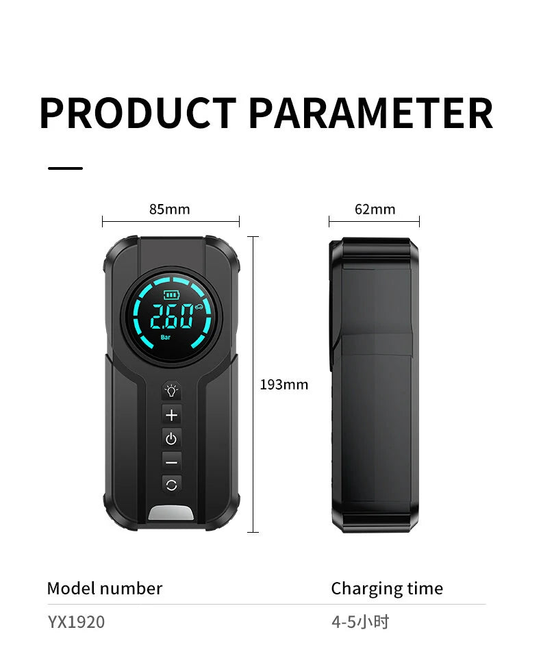 TUERBB T-JA01 16000mAh 1000A Car Jump Starter with Air Compressor Power Bank Portable Pump Cordless Inflation Emergency Battery Booster