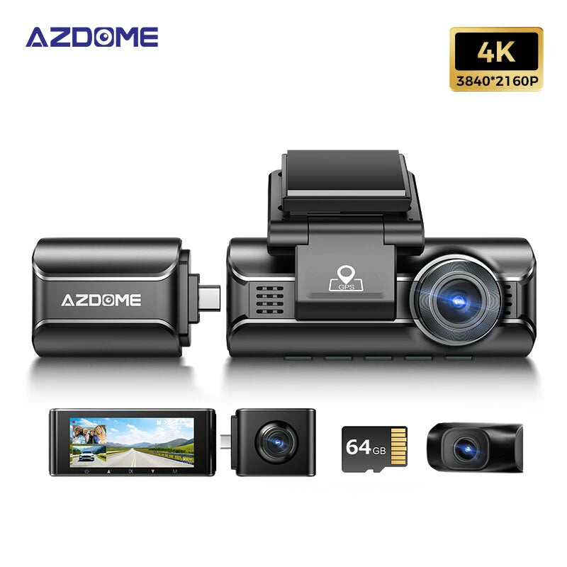 AZDOME Dash Cam M550 Max 4K+1K+2K Built-in GPS WiFi Car Dash Camera Front Inside Rear 3 Way IR Night Vision Car DVR Support Rear Cam