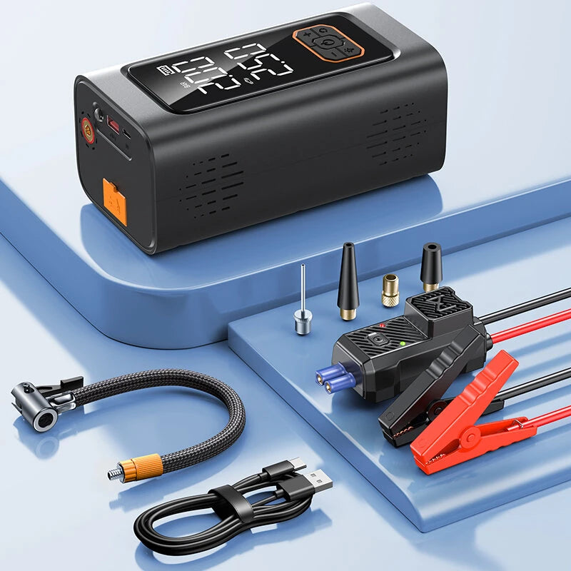 TUERBB T-N1 7000A Peak Car Jump Starter with 88W Air Compressor 150PSI Tire Inflator Type C Port Power Bank for Cars Trucks Motorcycles