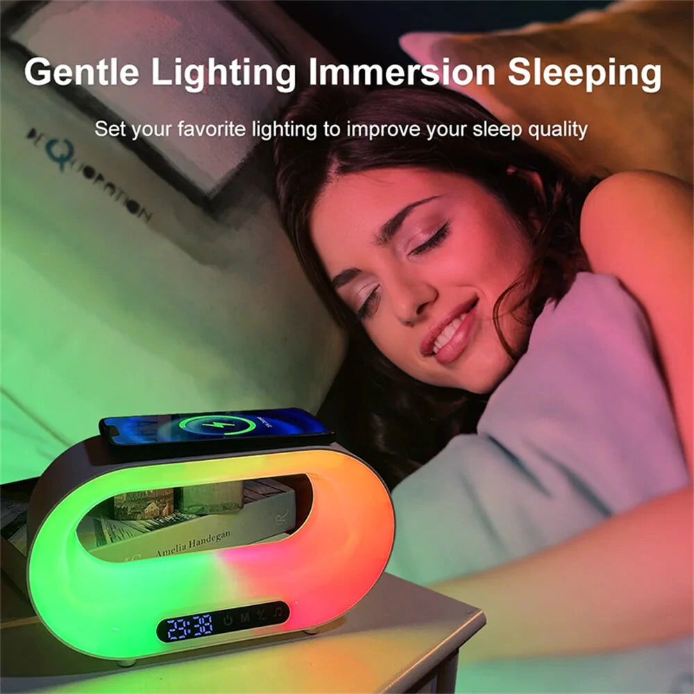 Multi-function 3 In 1 LED Night Light APP Control RGB Atmosphere Desk Lamp Smart Multifunctional Wireless Charger Alarm Clock