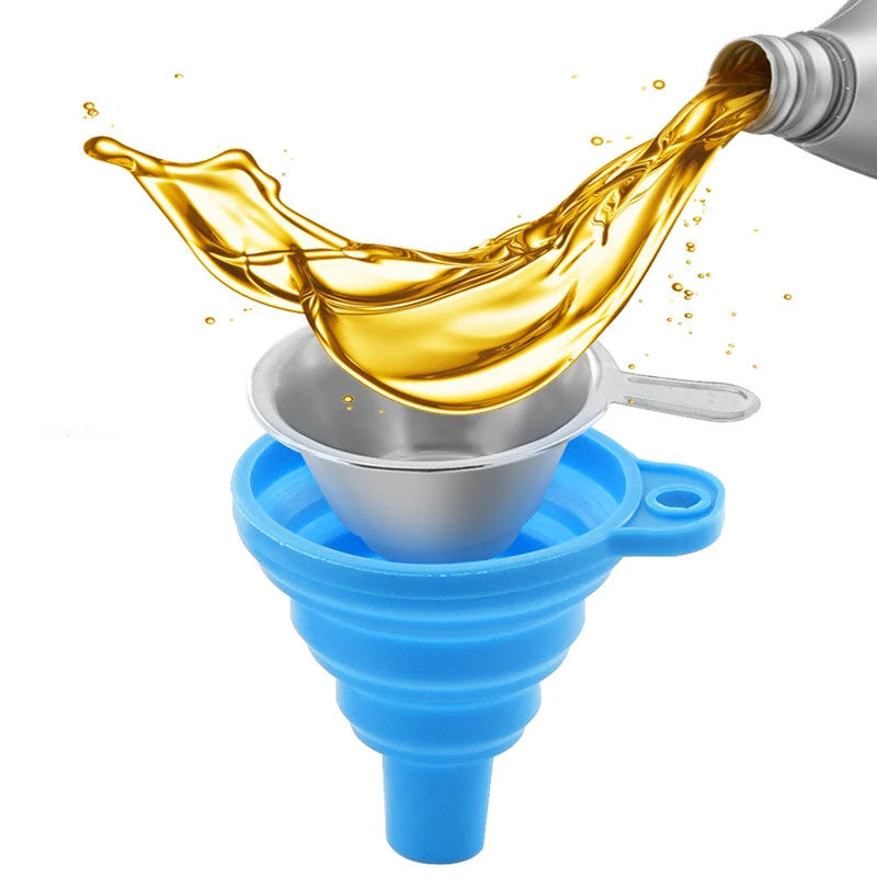 TWO TREES Collapsible Silicone Funnels and Stainless Steel Resin Filter Cups for Pouring Resin Back into Bottle