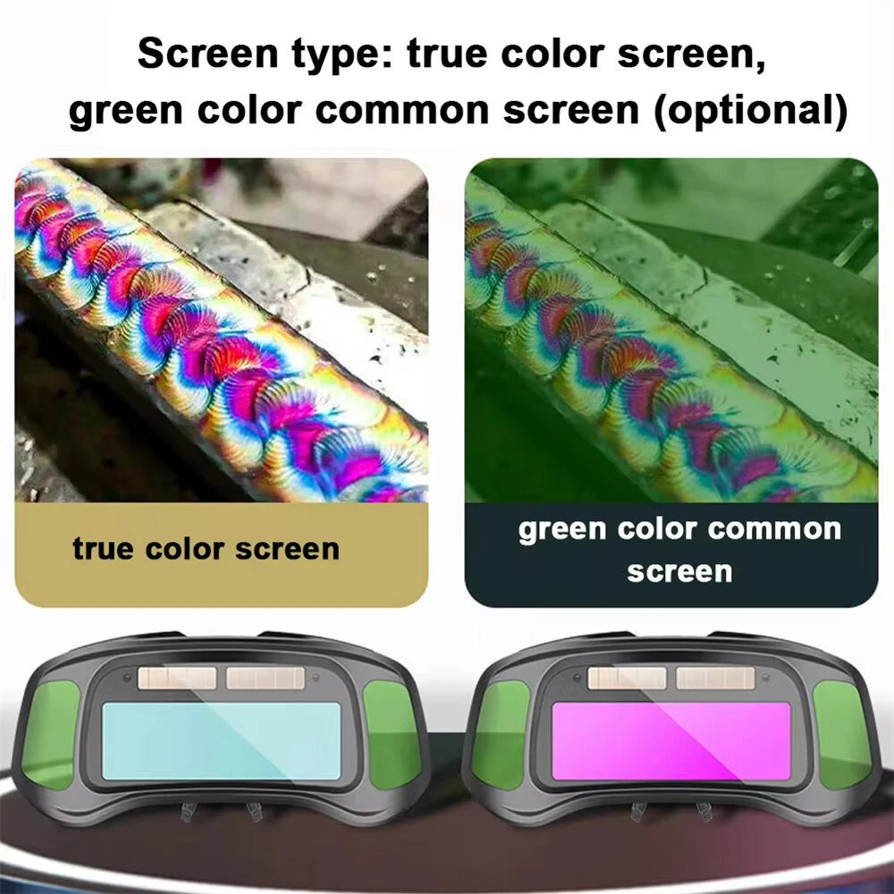 Auto Darkening Welding Goggles Large View Screen Intelligent Dimming Protective Glasses Solar-Powered Adjustable Comfortable Fit for Arc Welding Cutting Grinding Polycarbonate Material