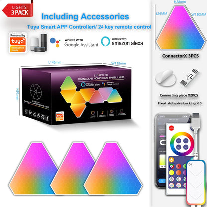 LIXINCORDA Smart RGBIC LED Triangle Light Panels Music Sync APP/Remote/Voice Control With Alexa & Google Wall Art & Room Decor