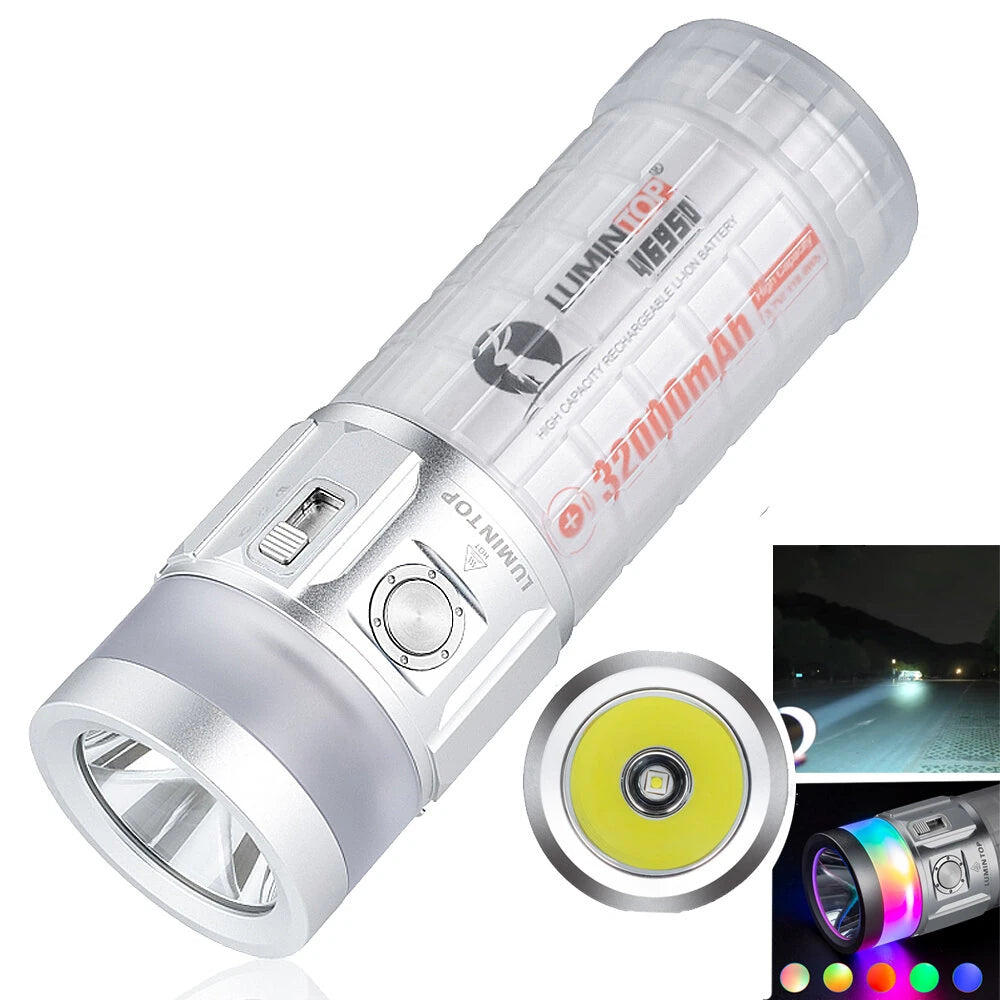 Lumintop Rainbow 2.0 LED+RGB Flashlight 3000LM 1000M 46950 32000mAh Battery USB-C Rechargeable Camping Flashlight