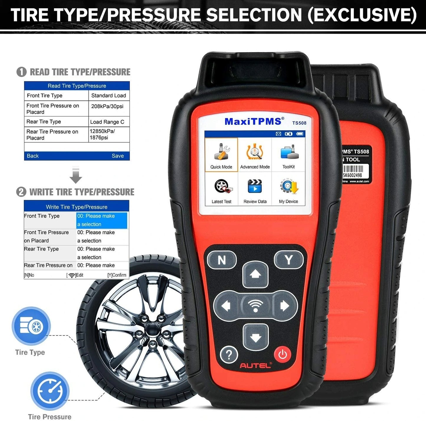 [EU Direct] Autel MaxiTPMS TS508WF TPMS Tool Sensor Progarmming/ Relearn/ Activate TPMS Reset Read/Clear TPMS DTCs