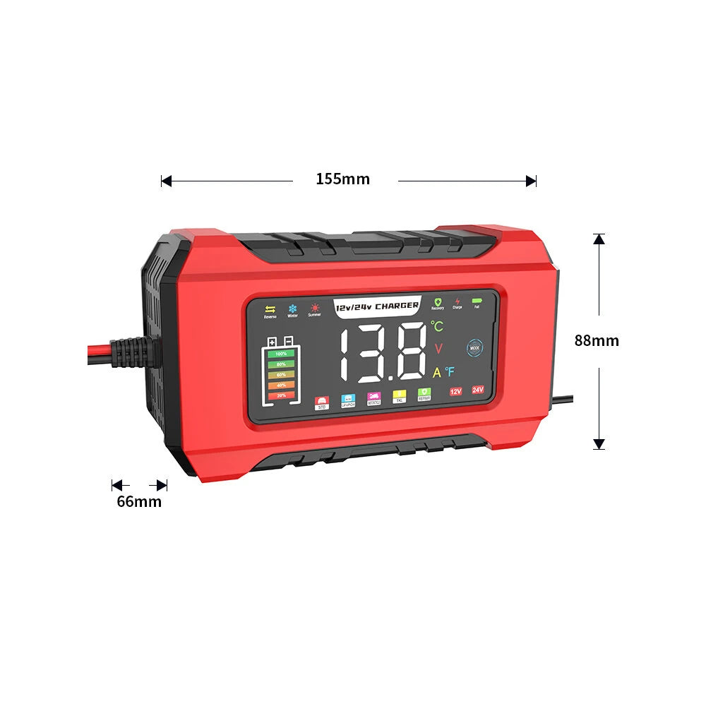 RJtianye 9 Stage Charging 12V 15A / 24V 8A Large Color Screen Battery Charger Trickle Charge Mode for 12V 2Ah-200Ah / 24V 2Ah-100Ah LiFePO4 Lead Acid Battery