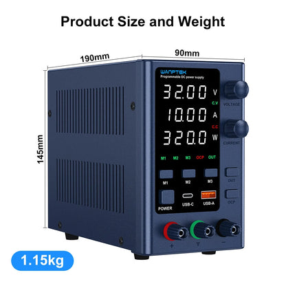 WANPTEK Regulated Power Supply EPS1602 0-160V Voltage 0-2A 0-10A Current (Multiple voltage options) Multi-Function Protection Superior Stability Digital Display ideal for Diverse Electronics Application EPS3205/EPS3210/EPS6205/EPS1203/EPS1602