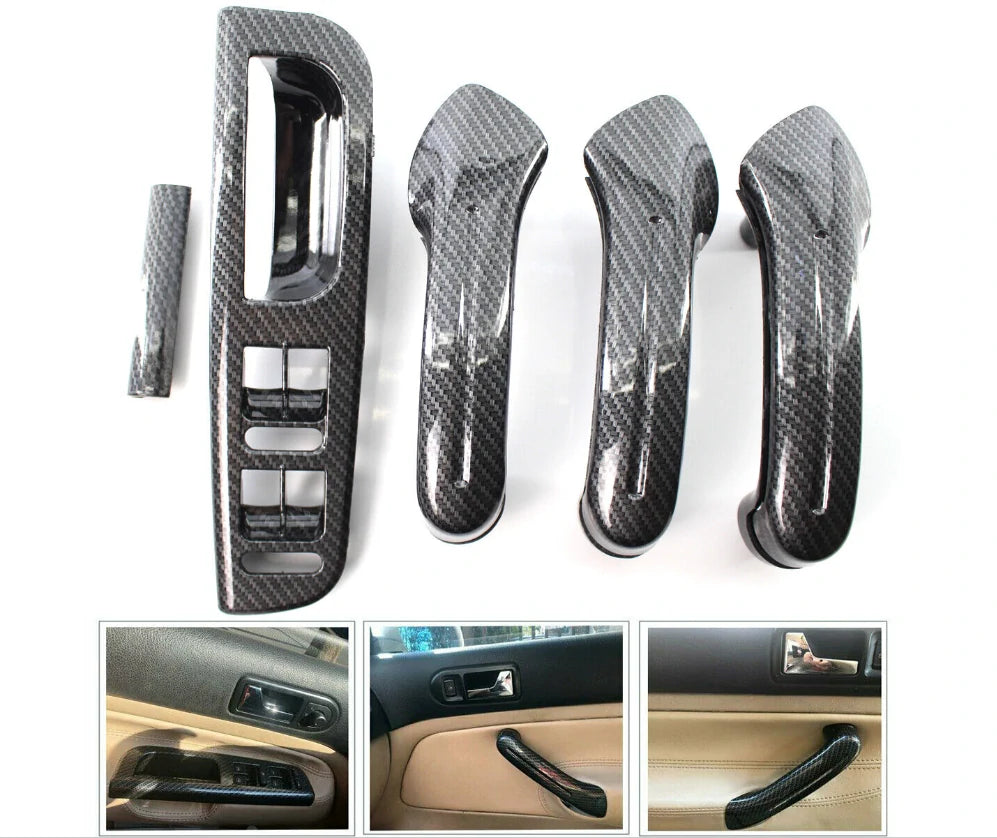 5pcs Interio Door Grab Handle Cover Switch Bezel Set Carbon Fiber Style for VW Jetta Golf Bora MK4