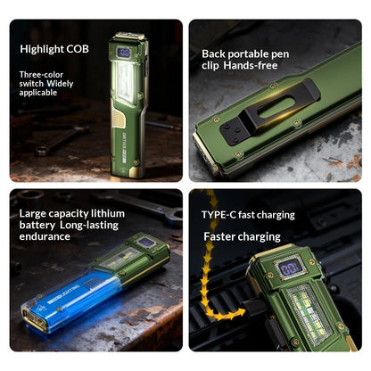 BIKIGHT 10W Compact Thin Mini Portable LED Flashlight Digital Display EDC Tactical Rechargeable Work Light, Three-Source Outdoor Camping and Emergency Use High-Intensity LED Torch