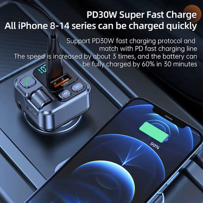 Car bluetooth Receiver USB PD30W Fast Charging Digital Display Car Mobile Phone Adapter FM Transmiter with LED Display