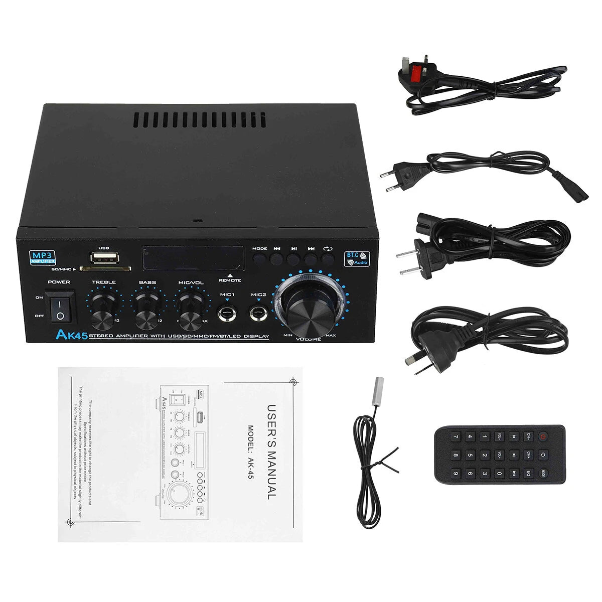 AK45 Power Amplifier bluetooth HiFi Digital Amplifier Max Power 90Wx2 Channel 2.0 Surround Sound AMP Speaker for Home Car