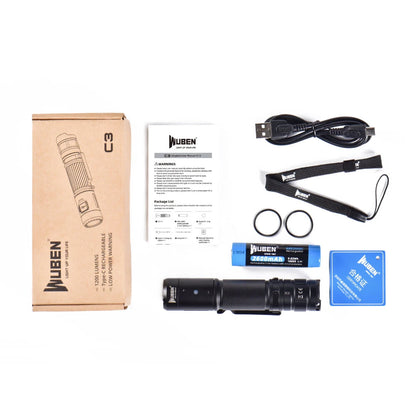 WUBEN C3 1200LM High Powerful Rechargeable Mini Flashlight with 18650 Battery Compact Waterproof Lantern for Camping EDC Self-protection LED Torch