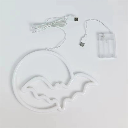 Halloween Bat Moon Neon Sign LED Light USB or Battery Powered IP42 Waterproof Festive Wall and Table Decor