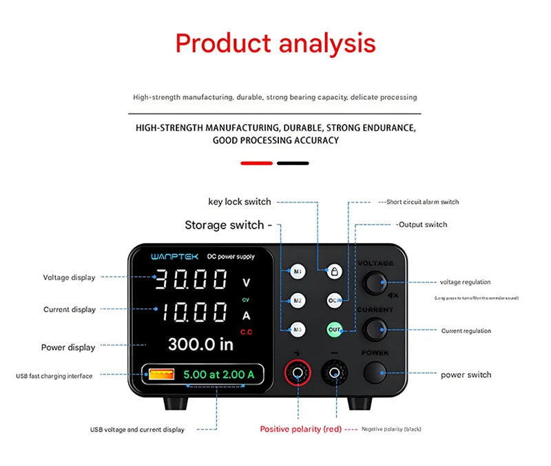 WANPTEK DC Power Supply TPS-C1203 0-120V 0-3A 360W 300W 150W Adjustable Regulated Power Supply USB Fast Charge Overcurrent Protection Digital Display