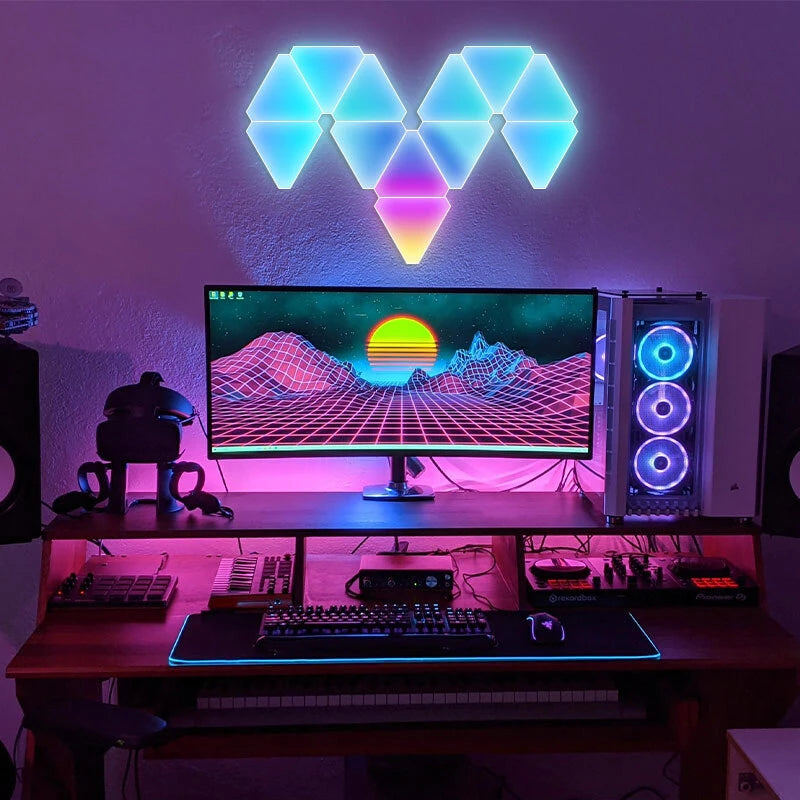 Elfeland 6Pack RGBIC Triangle Quantum Light Panels DIY Splicing Wall Lights with Music Sync APP & Remote Control Gaming Atmosphere Lamp