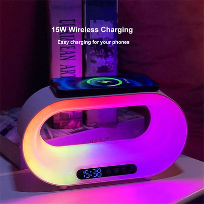 Multi-function 3 In 1 LED Night Light APP Control RGB Atmosphere Desk Lamp Smart Multifunctional Wireless Charger Alarm Clock