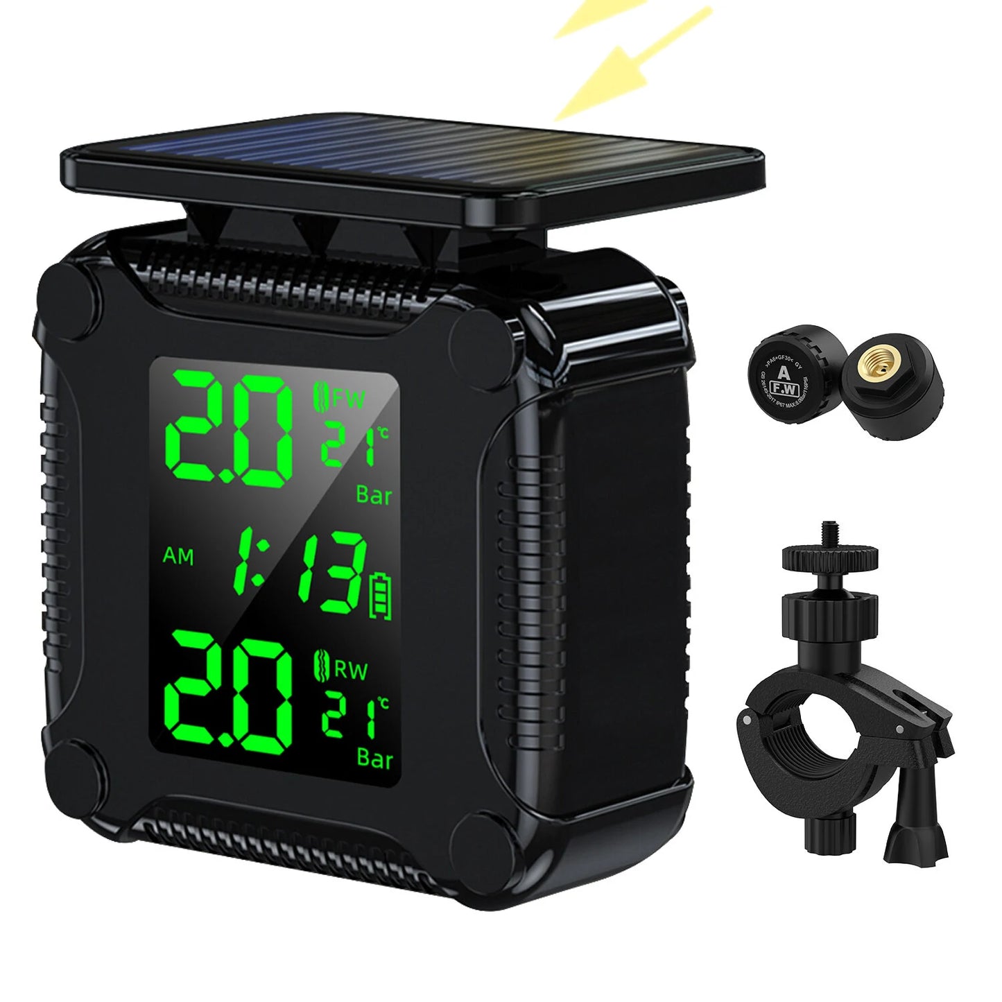 Motorcycle Solar Charge Tyre Temperature Alarm Sensor Tire Pressure Monitoring System Colorful Display Wireless TPMS