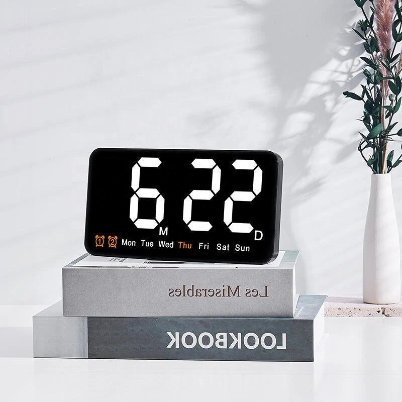 Large Display Led Digital Wall Clock Brightness Adjustable Voice Control Display Temperature Desktop Alarm Clock