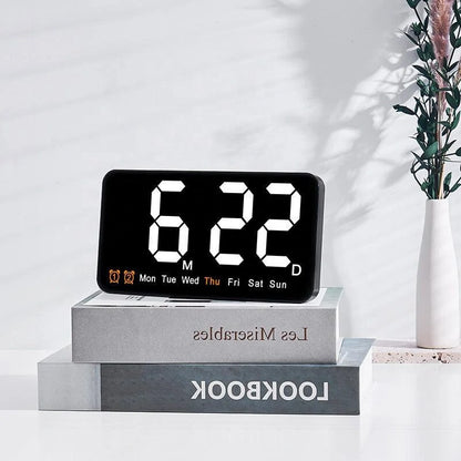 Large Display Led Digital Wall Clock Brightness Adjustable Voice Control Display Temperature Desktop Alarm Clock