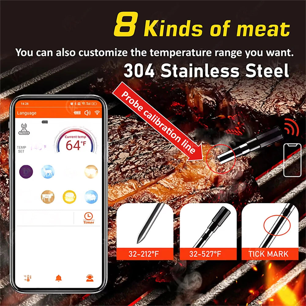 -4F to 212F Bluetooth Wireless Meat Steak Food Electronic Thermometer Grill Probe Smart Meat Food Kitchen Wireless Grill Thermometer