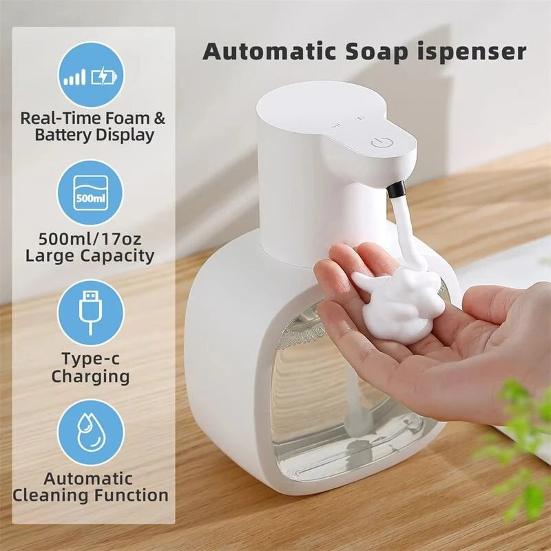 Smart Foam Hand Soap Dispenser 500ml Capacity Waterproof Design with Infrared Sensor for Home Kitchen Bathroom