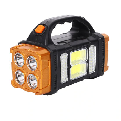 Portable Solar LED Flashlight With COB Work Lights USB Rechargeable Handheld Camping Light 4 Lighting Modes Outdoor Powerful Solar Torch Light