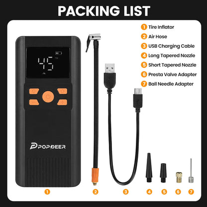 POPDEER PD-AP1 5000mAh 22.2Wh Wireless Car Air Compressor 12V 150PSI Portable Car Tire Inflator Smart Digital Inflatable Pump For Car Bicycle Boat Air Pump