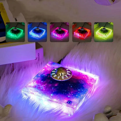 Magnetic Levitating UFO Ambient Lamp with RGB Galaxy Base & Touch Control Floating Rotating Desk Night Light for Home Office