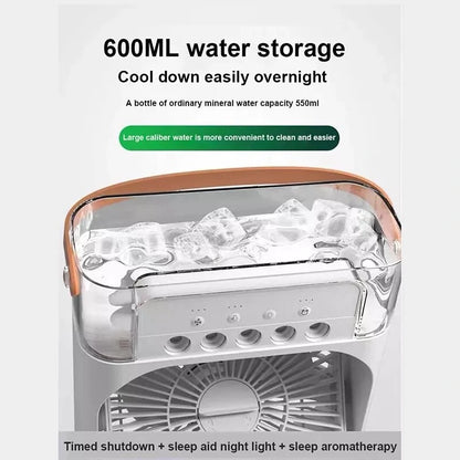 Portable Air Conditioner USB Handle Evaporative Air Cooler Cooling Fan with 3 Speeds / 5 Humidifier Misting Hole / 7 Colors Light For Home Office Travelling