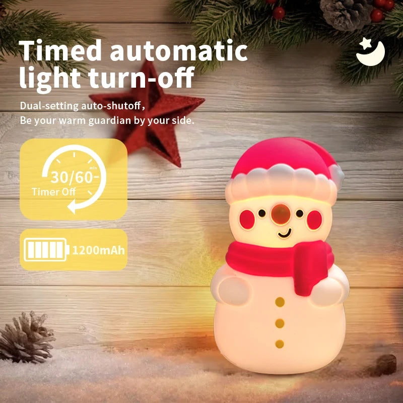 Snowman Pat Light Colorful Atmosphere Light Christmas Children's Gift Bedroom Bedside Silicone Night Light Accompanying Sleeping Light