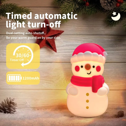 Snowman Pat Light Colorful Atmosphere Light Christmas Children's Gift Bedroom Bedside Silicone Night Light Accompanying Sleeping Light