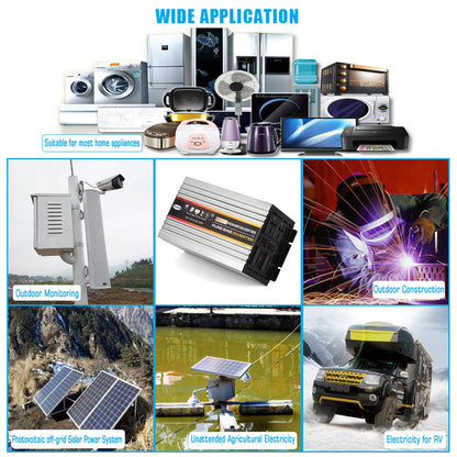 AUTSOME 12V to 220V Converter Pure Sine Wave Power Inverter Dual LCD Digital Display 2 Sockets Multiple Protection Functions